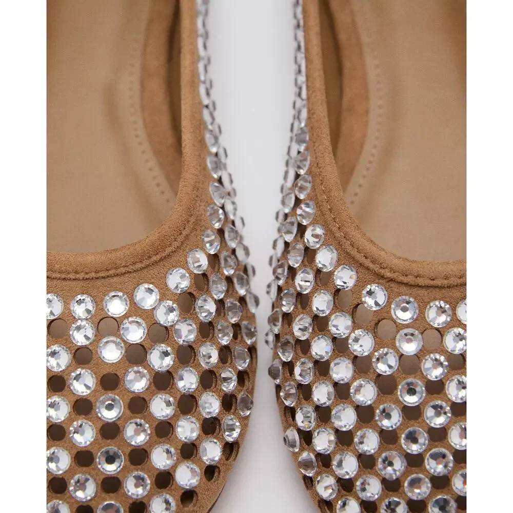 MNG Mango Glam Rhinestone Die Cut Ballet Casual Cream Elegant Flats EU 40 US 9 - Picture 2 of 8
